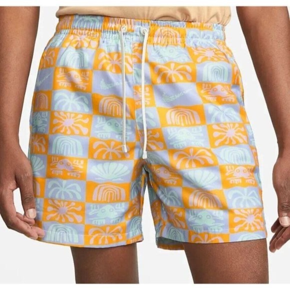 Nike Swim Trunks XL Orange Blue Checkerboard Summer Marine Sporty Beach Shorts